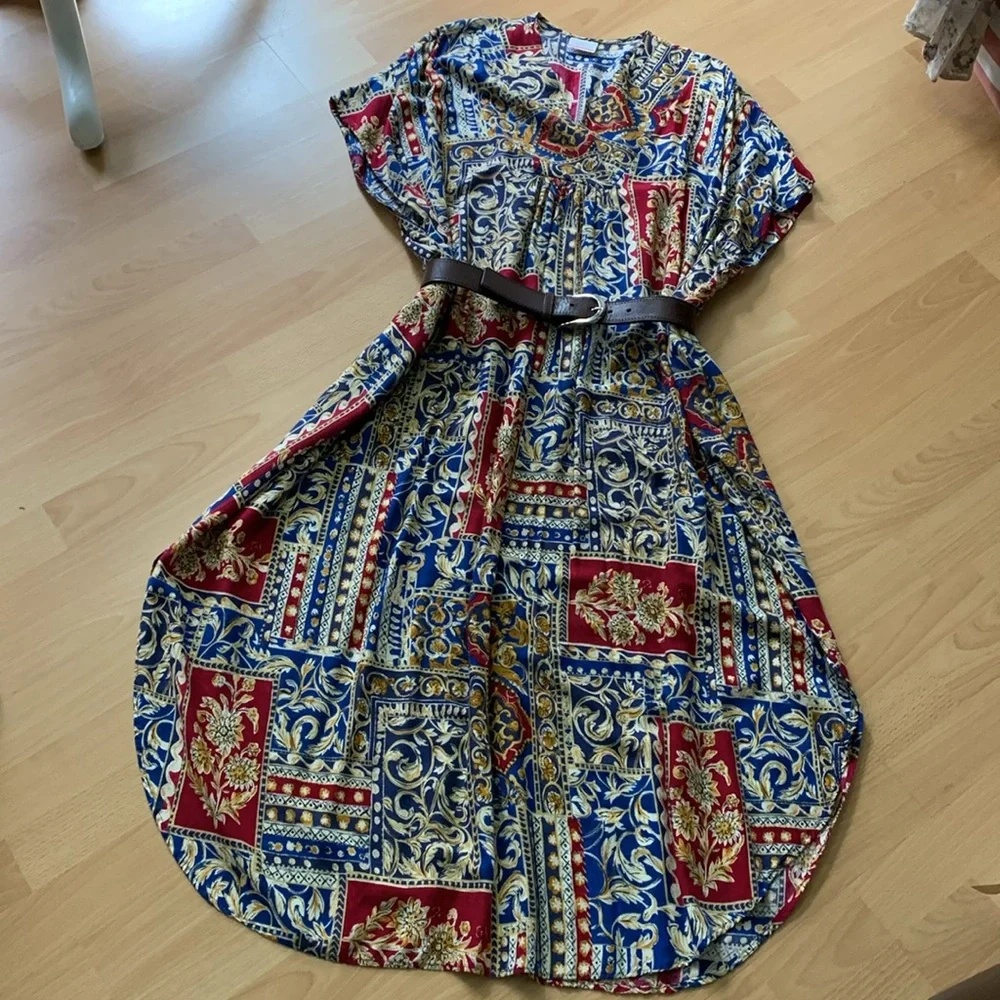 Vintage Caftan Multicolor Maxi Boho Dress Size OSFM - Picture 3 of 16